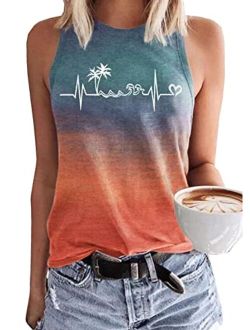 Kbldzht Sun Salt Sand Beach Coconut Tree Tank Tops for Women Summer Sleeveless Graphic Tanks Camis Girls Trip Vacation Tees