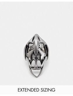waterproof stainless steel ring in animal skull design in brushed silver tone
