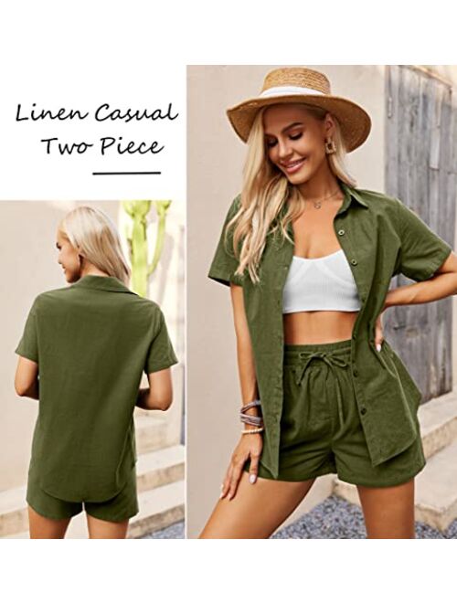 Zeagoo Women 2 Piece Linen Set Outfit Summer Button Down Casual Lounge Beach Set