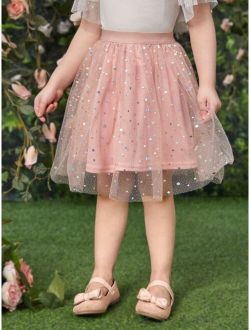 Toddler Girls Sequins Mesh Overlay Skirt