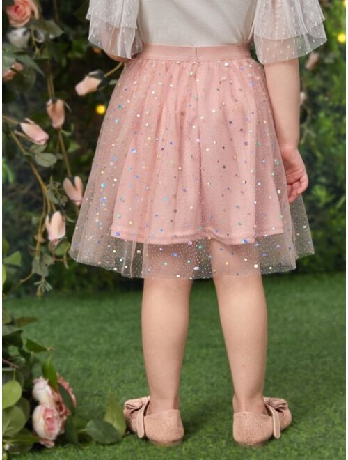 SHEIN Toddler Girls Sequins Mesh Overlay Skirt