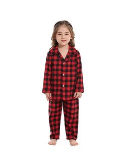 POSSIDEA Girls Flannel Cotton Pajamas Set, Button Down Soft Pjs for Kids, 3 Years - 14 Years
