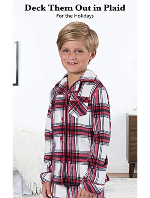 PajamaGram Fleece Pajamas for Kids - Kids Button Down Pajamas