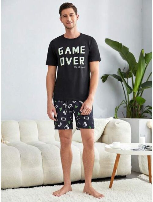 Shein Men Slogan Graphic PJ Set