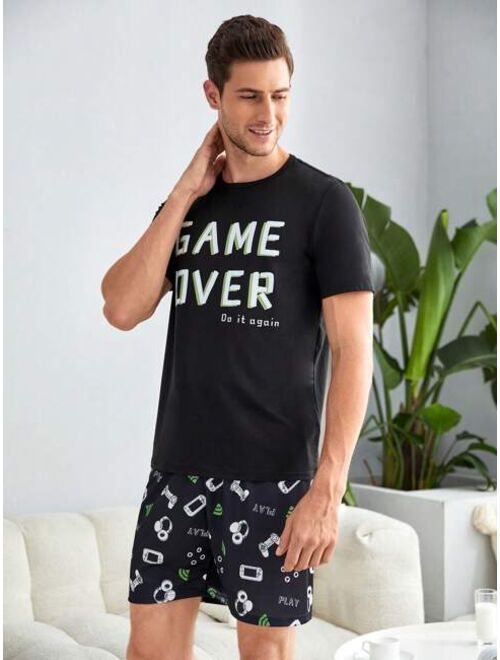 Shein Men Slogan Graphic PJ Set