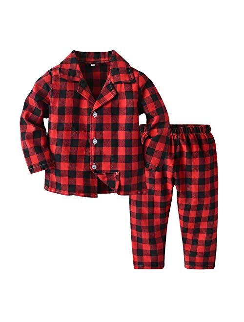 XBKPLO Cat Pajamas for Toddler Girl Toddler Kids Baby Boys Girls Two-piece Set Plaids Print Toddler Girl Sets 5t