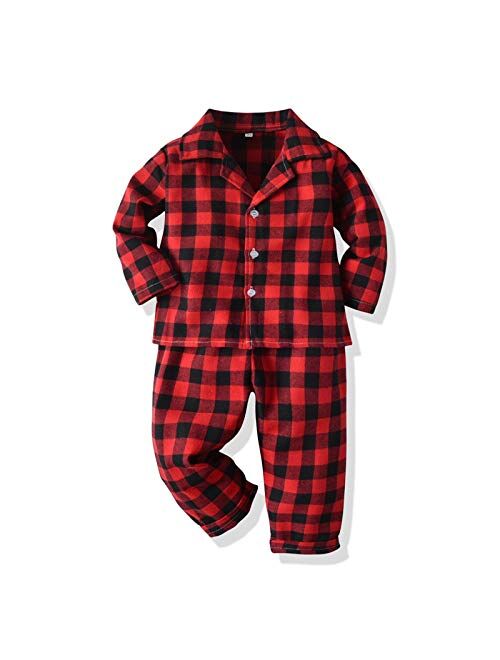 XBKPLO Cat Pajamas for Toddler Girl Toddler Kids Baby Boys Girls Two-piece Set Plaids Print Toddler Girl Sets 5t
