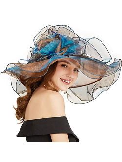 Women Oganza Sun Hat Church Wide Brim Wedding Formal Fascinator Hat