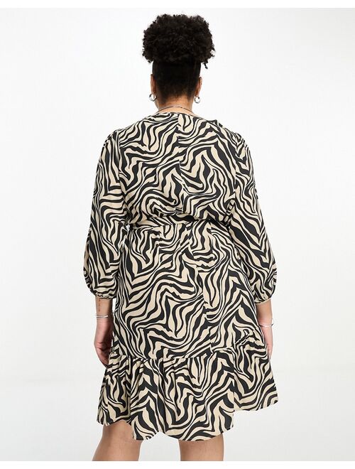 Only Curve puff sleeve belted mini dress in zebra print