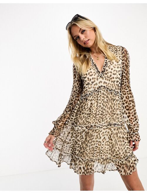 Vero Moda ruffle layered mini dress in leopard print