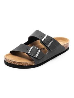 FITORY Mens Leather Cork Sandals with Two Buckles,Open Toe Slides for Indoor and Outdoor Size 7-13.5