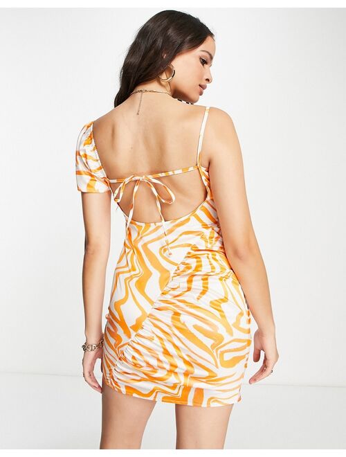 ASYOU satin mini dress in orange zebra print