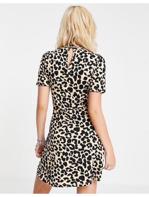 ASOS DESIGN mini tea dress in leopard print