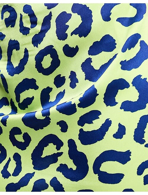 Heartbreak satin cowl neck mini dress in abstract leopard print