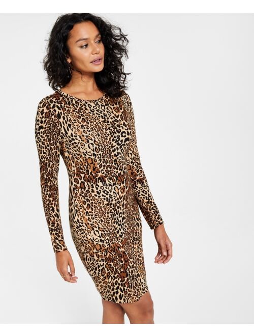 BAR III Women's Cheetah-Print Long-Sleeve Bodycon Dress, Created for Macy's