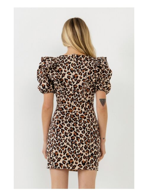 ENGLISH FACTORY Women's Leopard Mini Dress