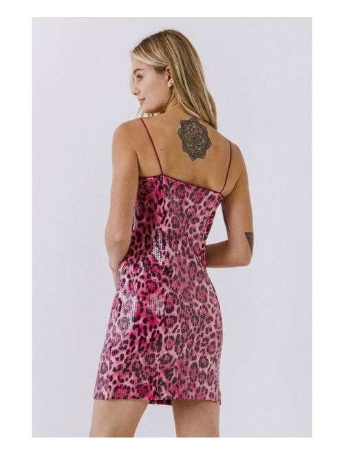 ENDLESS ROSE Women's Leopard Sequin Mini Dress