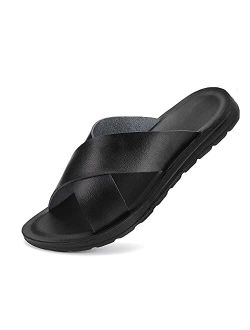 Phefee Men's Sandals Cross Slides Soft Cushion Footbed Comfort Athletic Slippers Indoor and Outdoor Beach Sandals