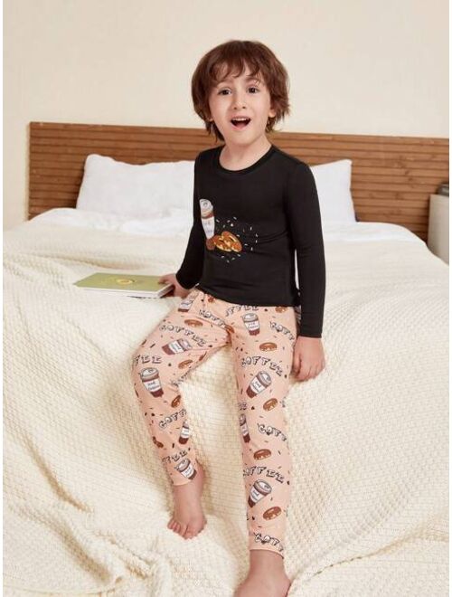 SHEIN Young Boy Cartoon Graphic Tee & Pants PJ Set