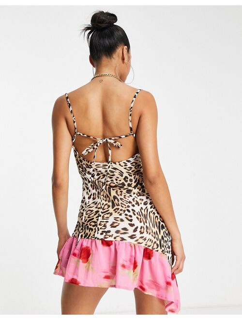ASYOU cami frill hem mini dress in floral leopard print