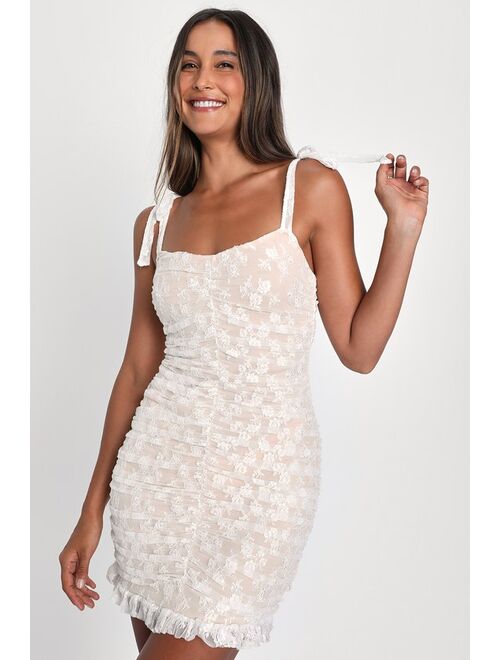 Lulus Be Mine Forever White Floral Lace Ruched Homecoming Bodycon Dress