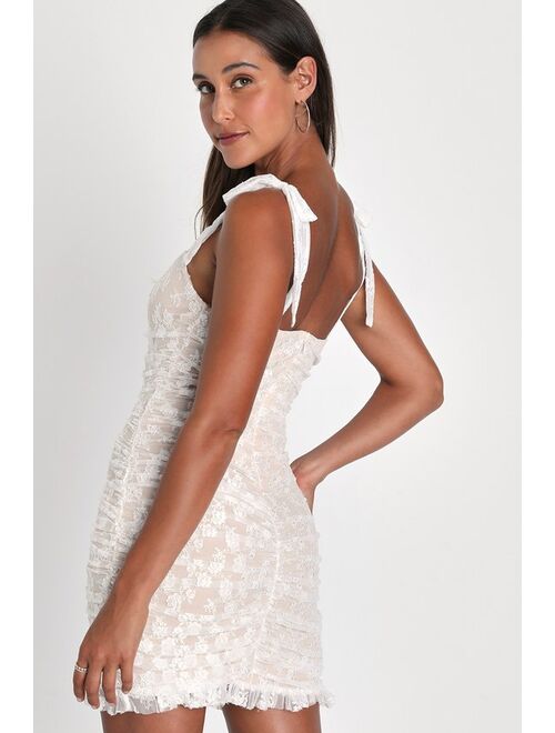 Lulus Be Mine Forever White Floral Lace Ruched Homecoming Bodycon Dress