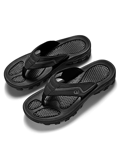 AOV Mens Beach Flip Flops,Waterproof Athletic Outdoor Thong Sandals, Comfortable Arch Support Non-Slip Leather Sandals
