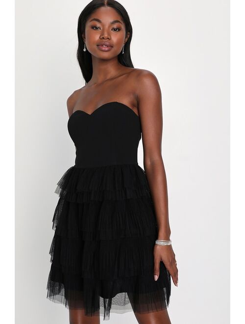 Lulus Fabulous Thoughts Black Tulle Strapless Tiered Homecoming Mini Dress