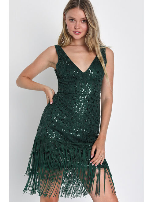 Lulus More Than Iconic Emerald Green Sequin Fringe Homecoming Mini Dress