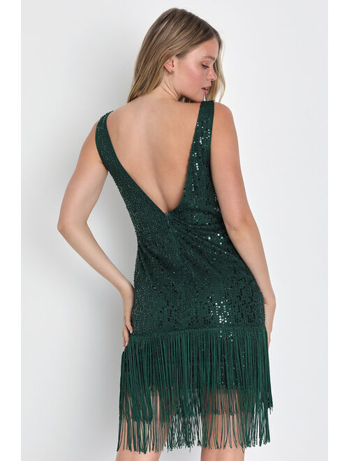 Lulus More Than Iconic Emerald Green Sequin Fringe Homecoming Mini Dress