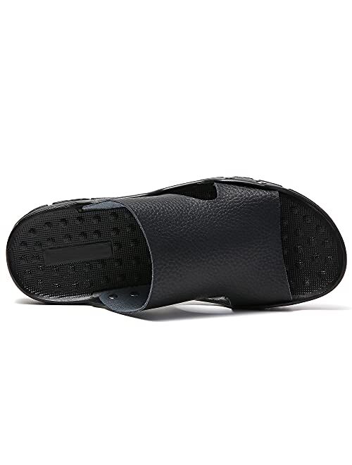 JINDELI Men's Summer Leather Slide Sandals Open Toe Beach Slippers Shoes