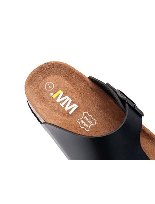WTW Men's Thong Cork Footbed Sandals - Slip on Beach Slide Slipper Shoes with Adjustable Metal Buckle Strap for Men, Causal Style