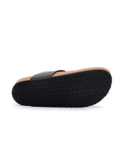 WTW Men's Thong Cork Footbed Sandals - Slip on Beach Slide Slipper Shoes with Adjustable Metal Buckle Strap for Men, Causal Style