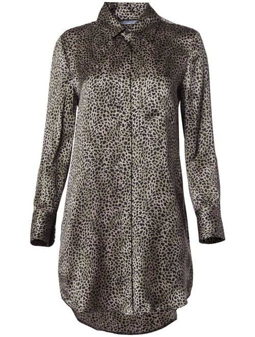 Equipment leopard-print long-sleeve shirt dress
