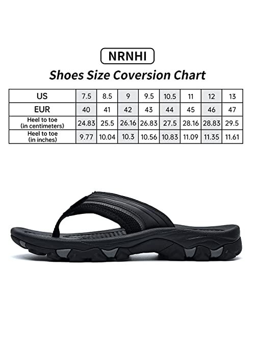 NRNHI Beach Flip Flops for Men Arch Support Casual Summer Slip-Resistant Athletic Walking Hiking Leather Sandals