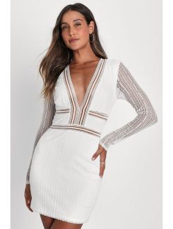 Casita White Lace Long Sleeve Homecoming Mini Dress