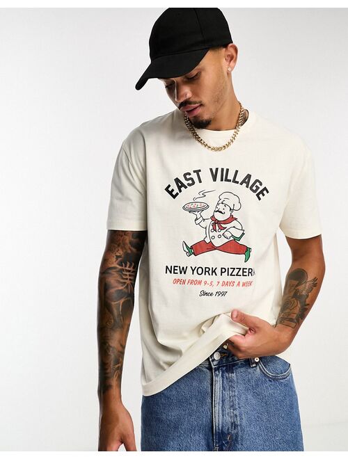 ASOS DESIGN relaxed t-shirt in ecru with pizza chest print
