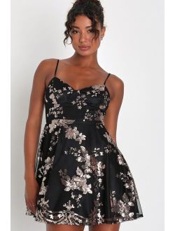 Glittering Personality Black Sequin Skater Bustier Homecoming Mini Dress