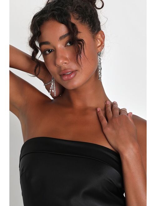Lulus Exquisite Approach Black Satin Strapless Cowl Back Homecoming Mini Dress