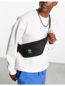 crossbody fanny pack with embroidery in black