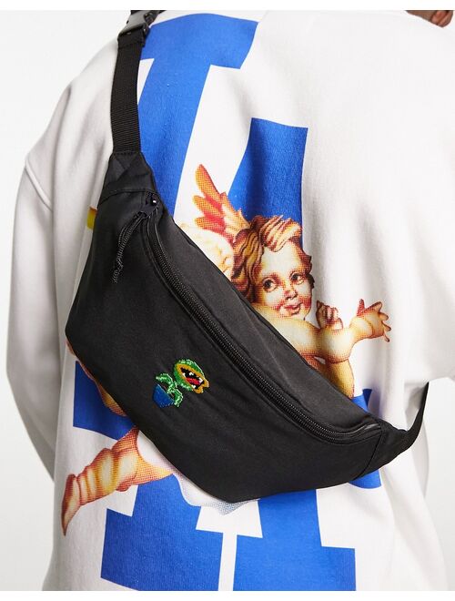 ASOS DESIGN crossbody fanny pack with embroidery in black