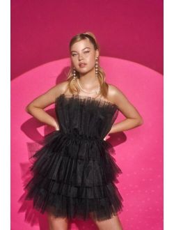 Tulle Intentions Black Strapless Tiered Tulle Homecoming Mini Dress