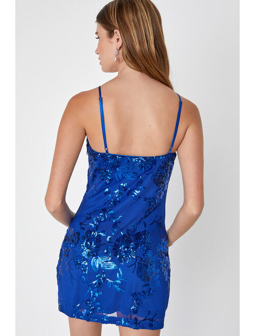 Lulus Ravishing Shine Blue Mesh Sequin Halter Homecoming Mini Dress