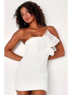 Adored Energy White Bodycon Tulle Bow Strapless Homecoming Mini Dress