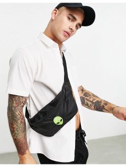 ripstop fanny pack with alien embroidery in black