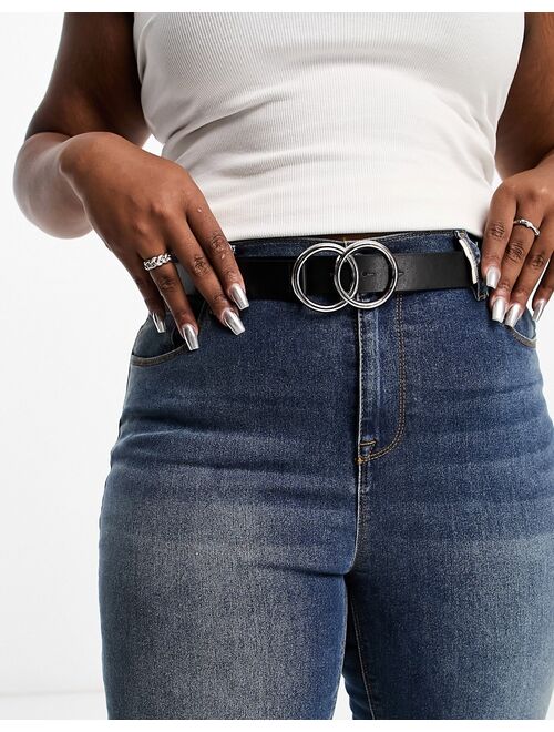 ASOS Curve ASOS DESIGN Curve bevelled double circle waist and hip belt in silver metal work