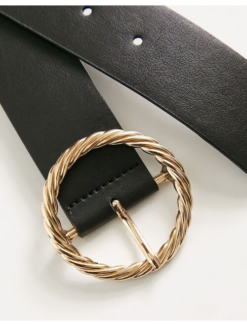 ASOS DESIGN gold twist buckle waist and hip jeans belt in black