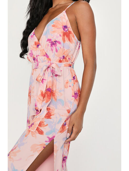 Lulus Sunny Intentions Blush Pink Floral Print Wide Leg Jumpsuit