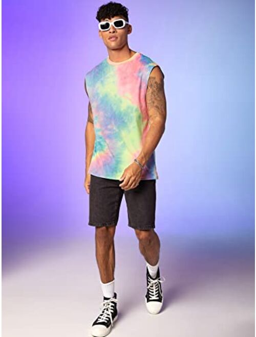 Verdusa Men's Tie Dye Round Neck Tank Top Casual Sleeveless Muscle Shirt