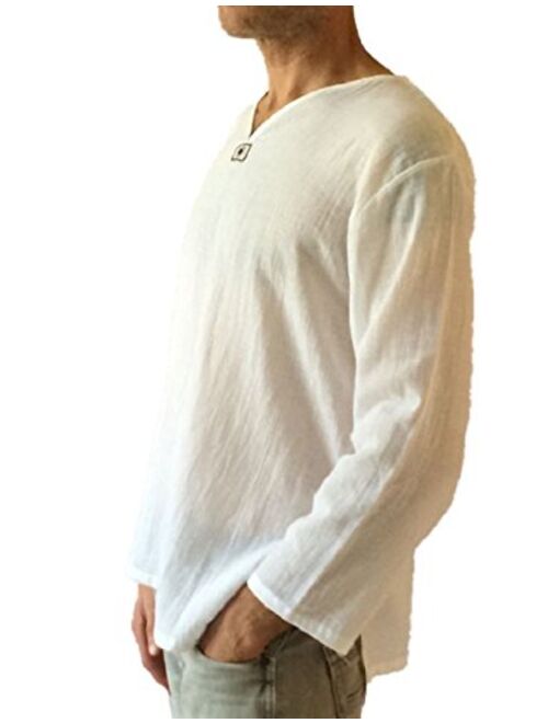 Love Quality Men's White T-Shirt 100% Cotton Hippie Shirt V-Neck Beach Yoga Top
